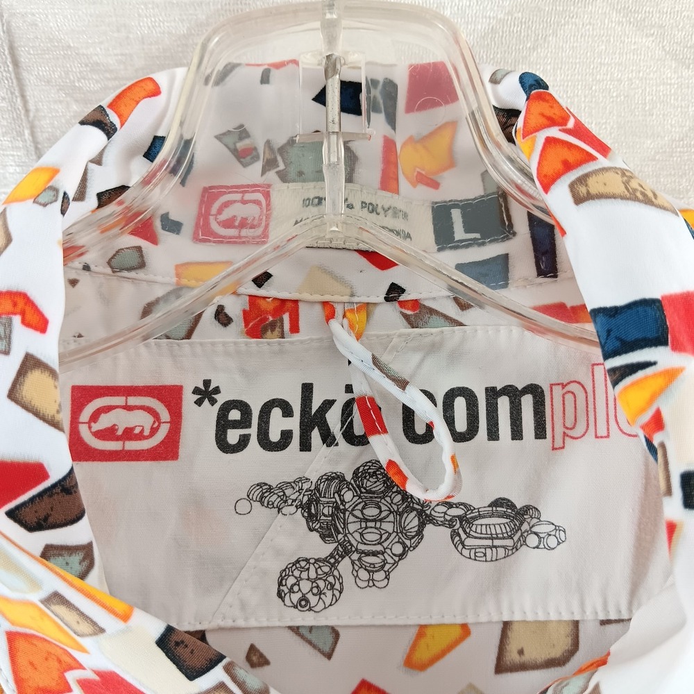 Ecko Unltd Sleeveless Button Up Women L Multicolor Geometric Streetwear Shirt - Picture 6 of 10